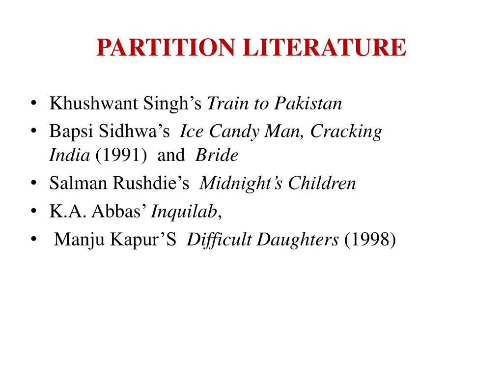 partition literature 1