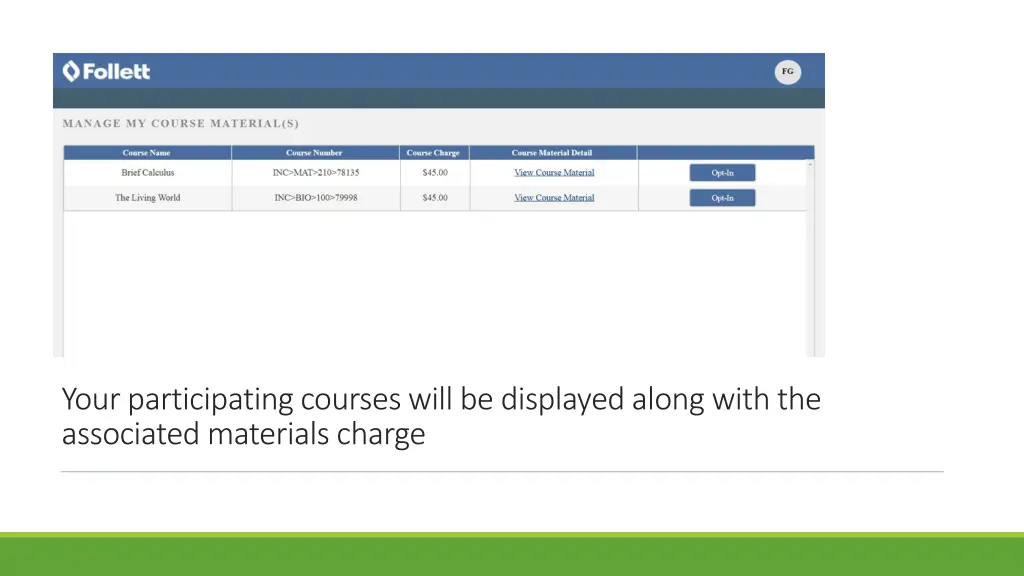 your participating courses will be displayed