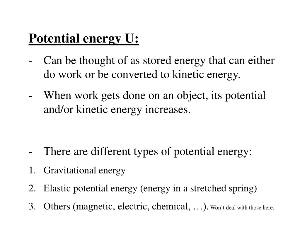 potential energy u