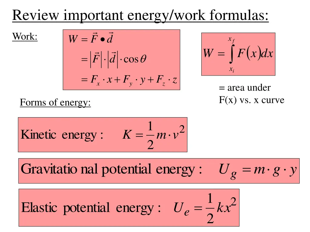 review important energy work formulas