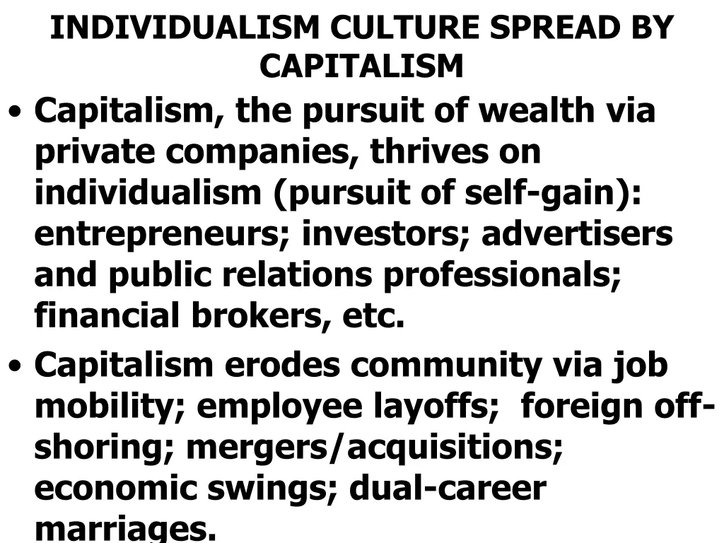 individualism culture spread by capitalism