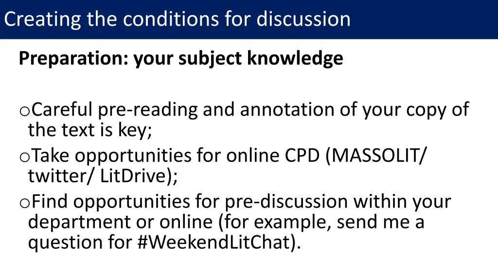 creating the conditions for discussion 3