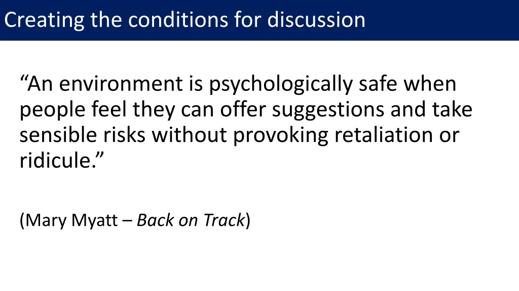 creating the conditions for discussion