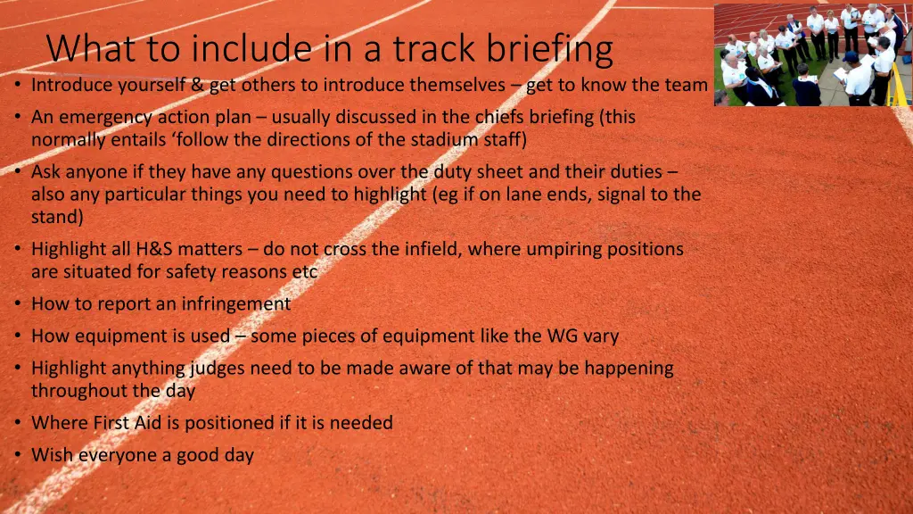 what to include in a track briefing introduce