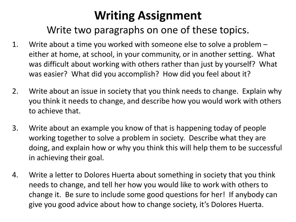 writing assignment write two paragraphs