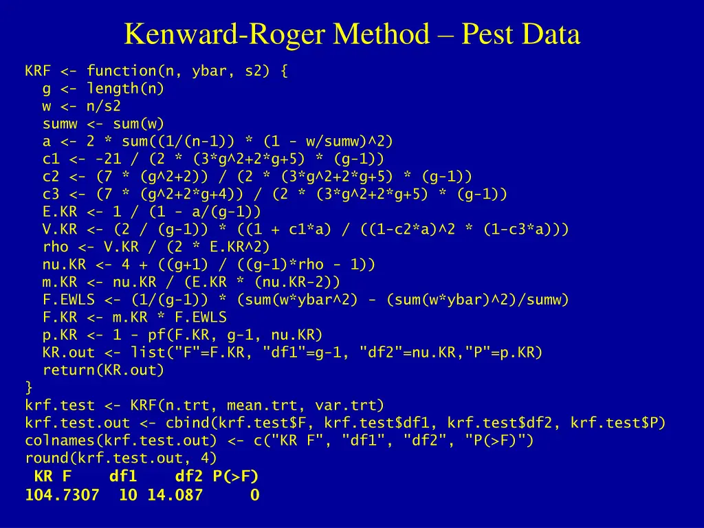 kenward roger method pest data