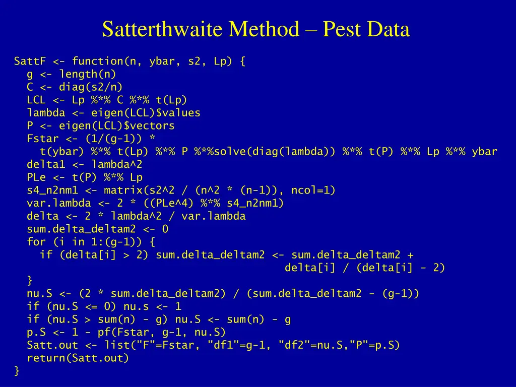 satterthwaite method pest data