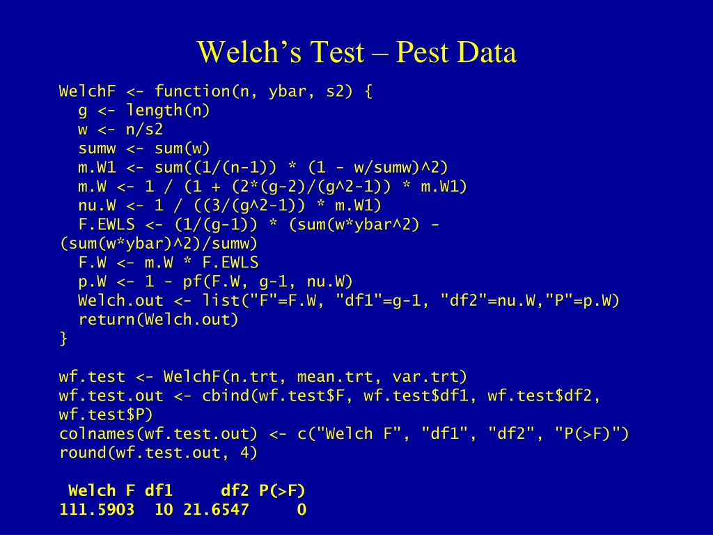 welch s test pest data