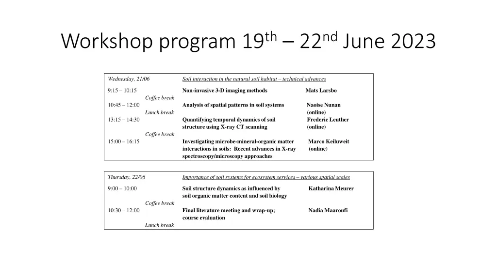 workshop program 19 th 22 nd june 2023 2
