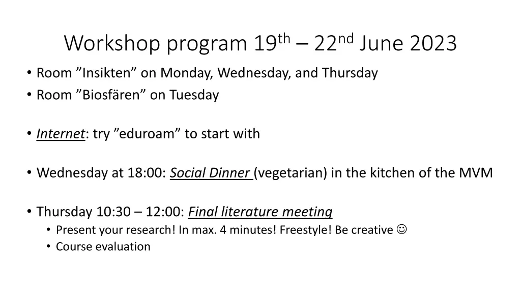 workshop program 19 th 22 nd june 2023