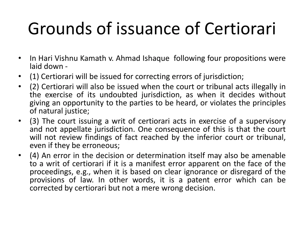 grounds of issuance of certiorari