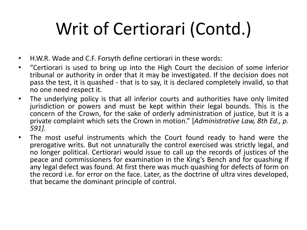 writ of certiorari contd