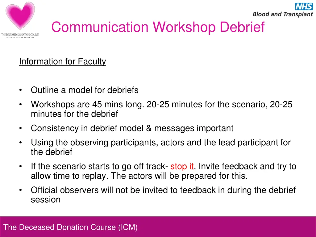 communication workshop debrief