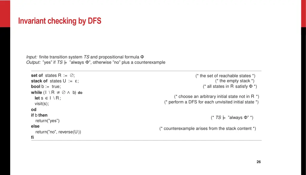 invariant checking by dfs
