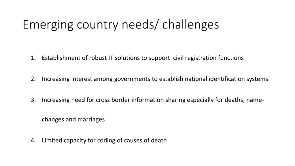 emerging country needs challenges