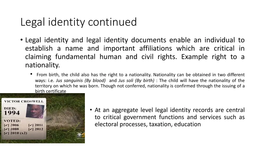 legal identity continued