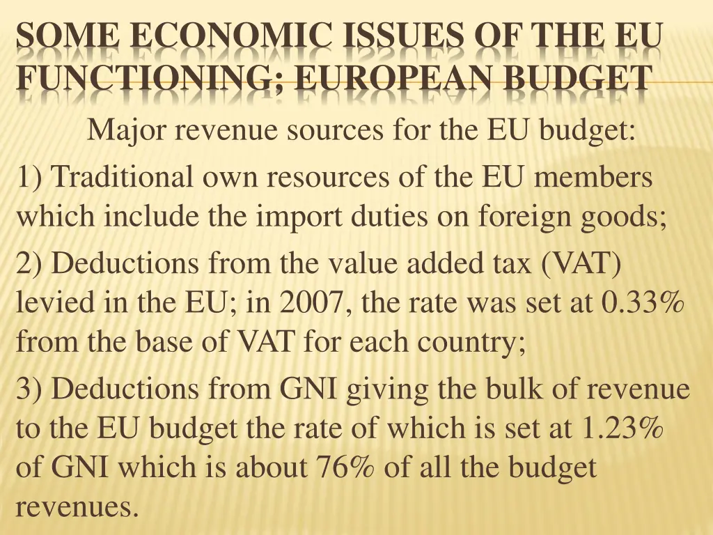 some economic issues of the eu functioning 1