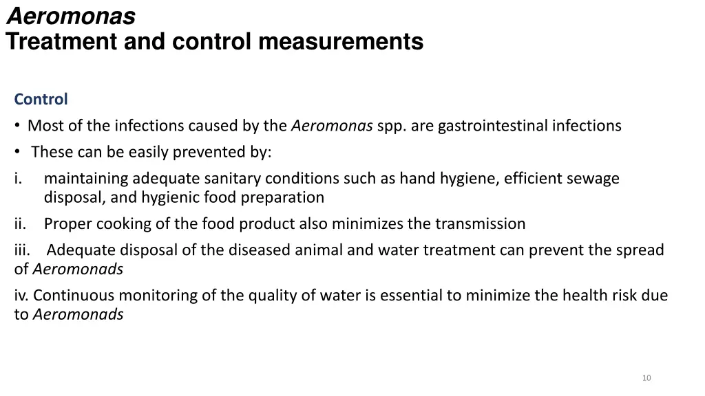 aeromonas treatment and control measurements