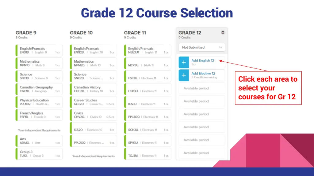 grade 12 course selection