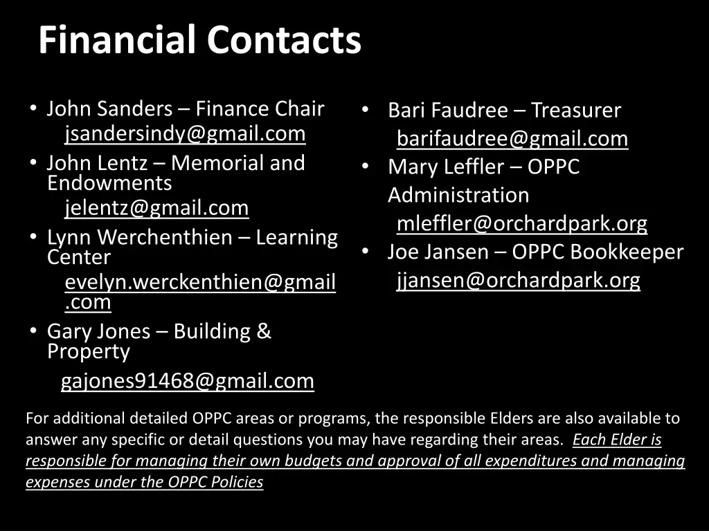 financial contacts