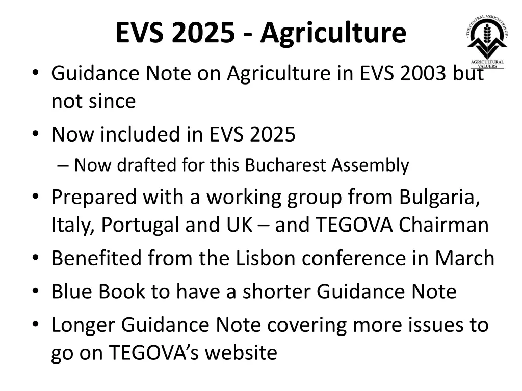 evs 2025 agriculture guidance note on agriculture