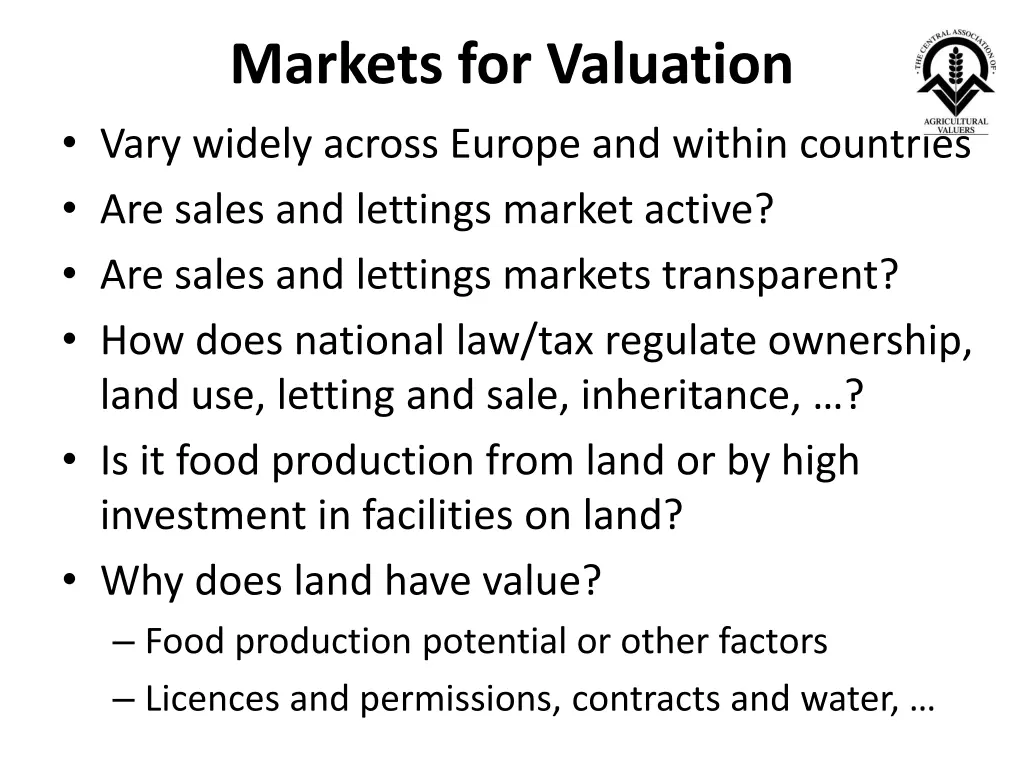 markets for valuation vary widely across europe