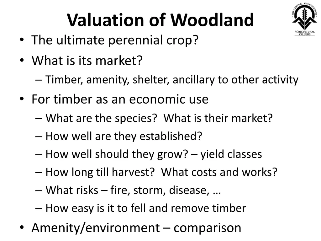 valuation of woodland the ultimate perennial crop