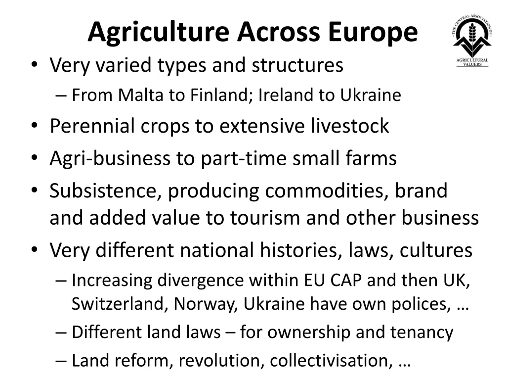 agriculture across europe very varied types