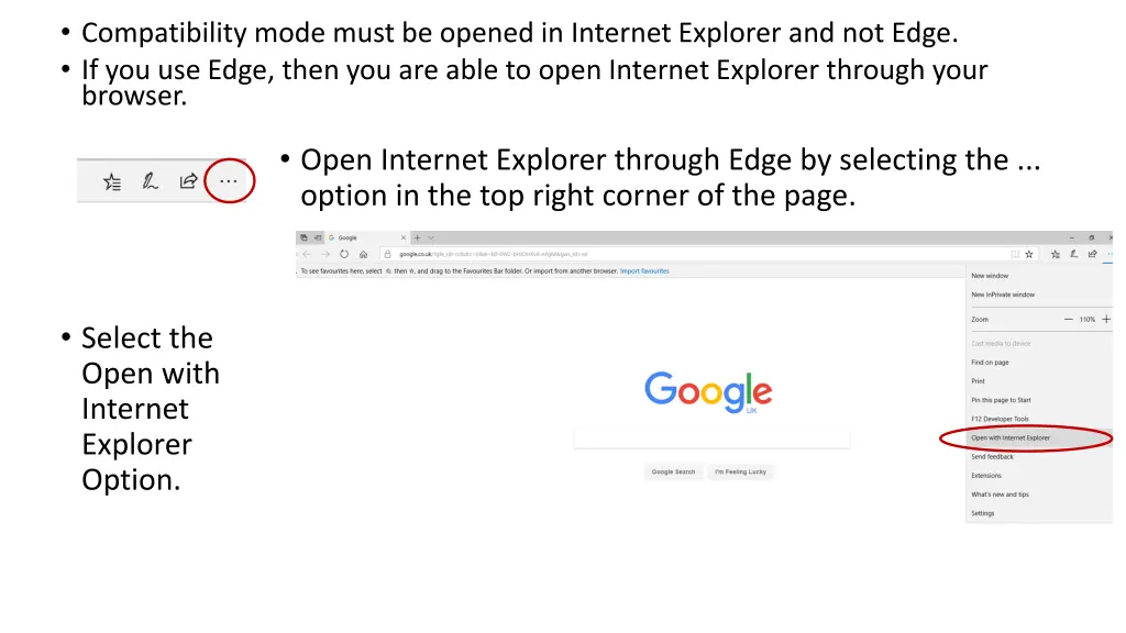 compatibility mode must be opened in internet