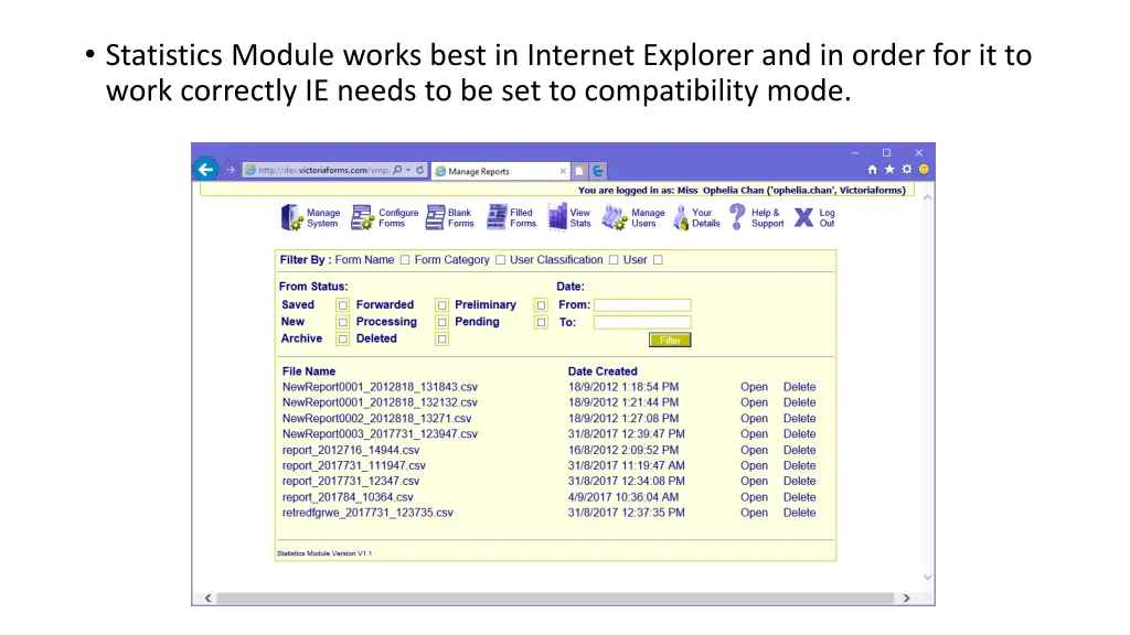 statistics module works best in internet explorer