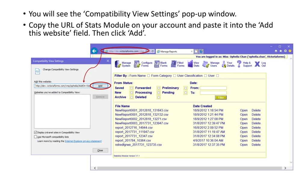 you will see the compatibility view settings