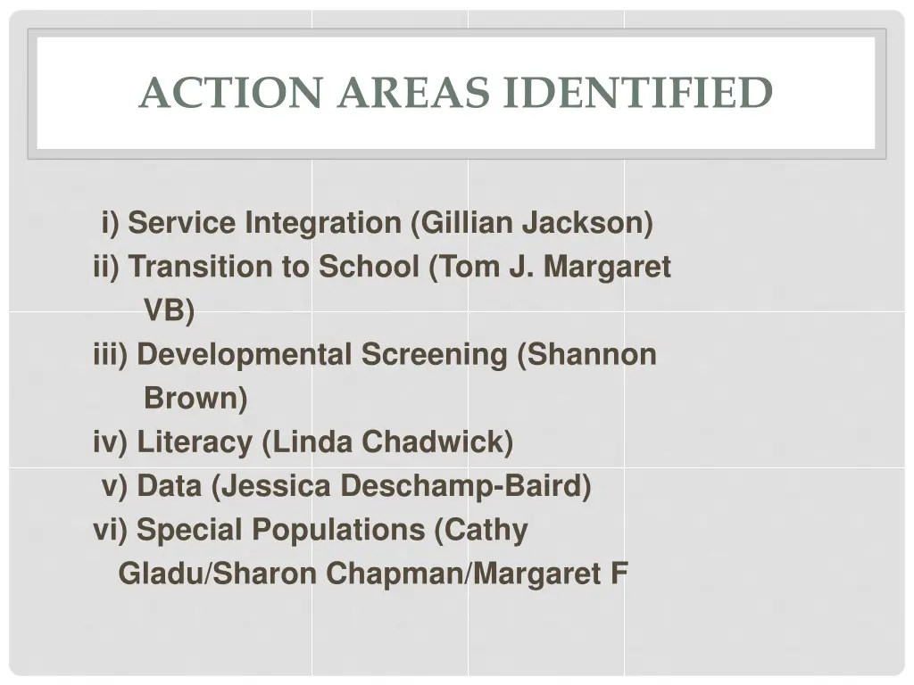 action areas identified