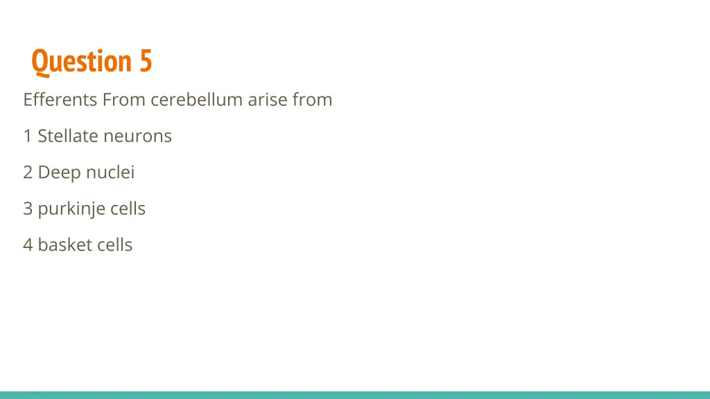 question 5 efferents from cerebellum arise from