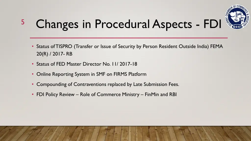 changes in procedural aspects fdi