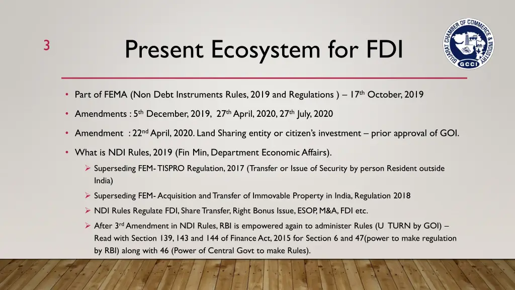 present ecosystem for fdi