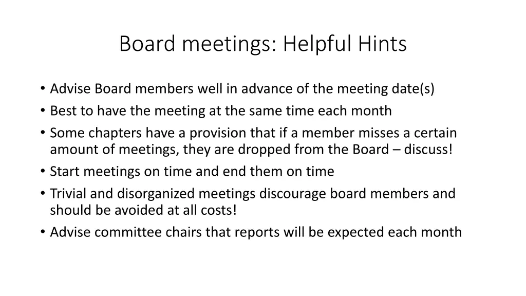 board meetings helpful hints