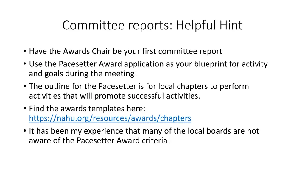 committee reports helpful hint