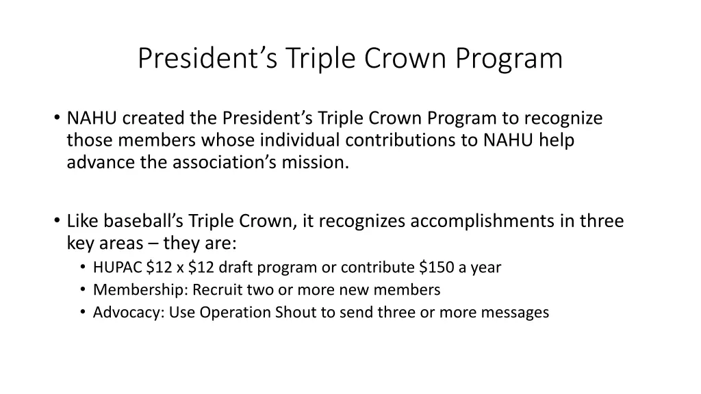 president s triple crown program