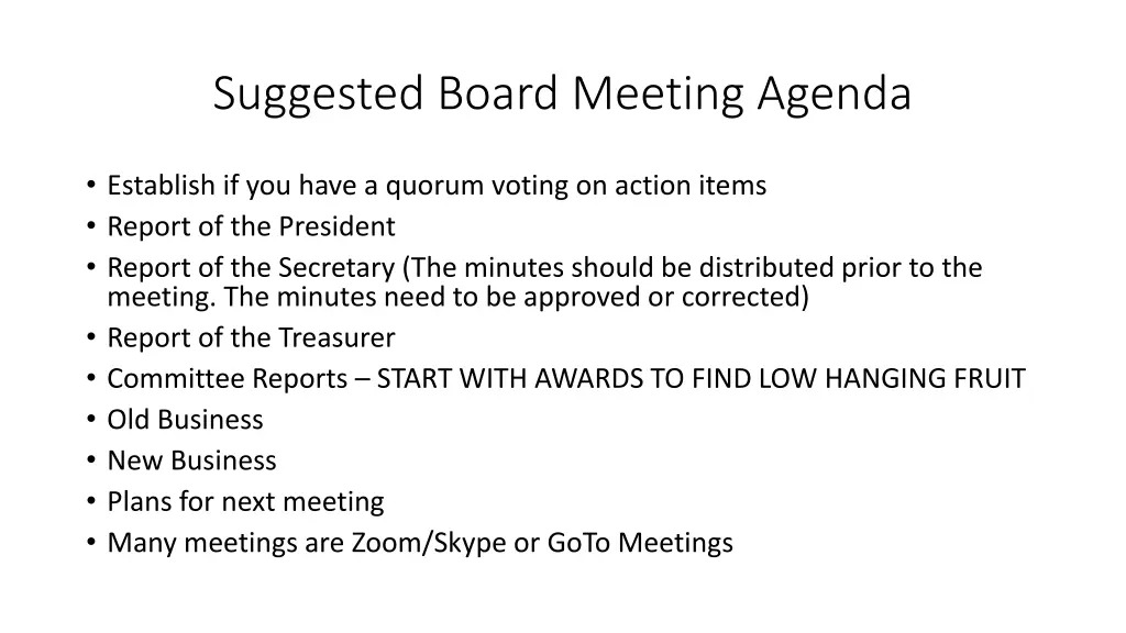 suggested board meeting agenda