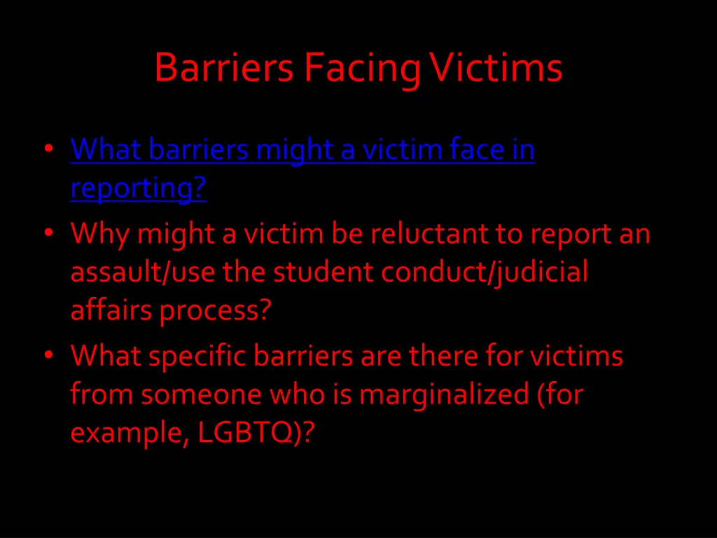 barriers facing victims