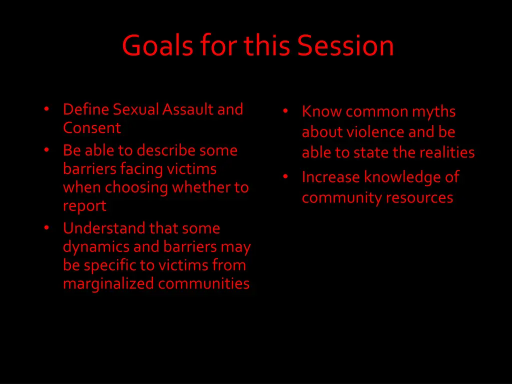 goals for this session