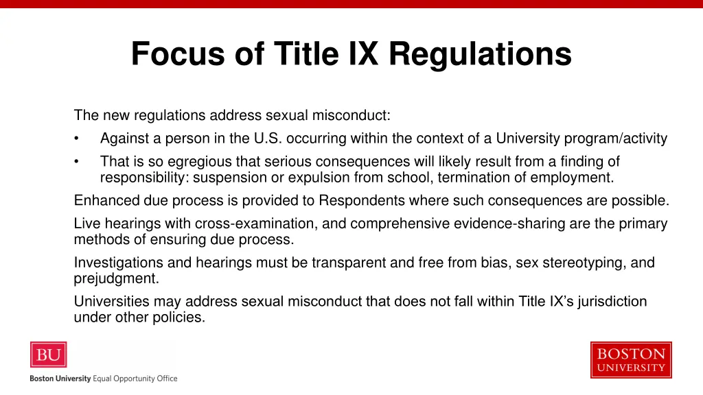 focus of title ix regulations