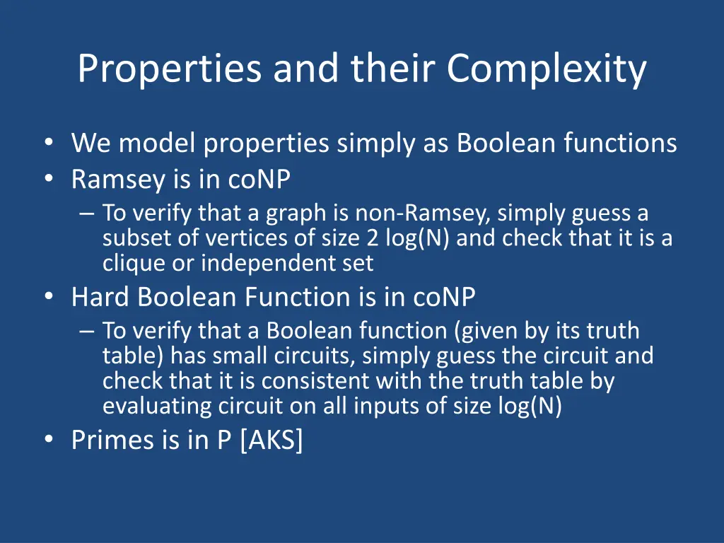 properties and their complexity