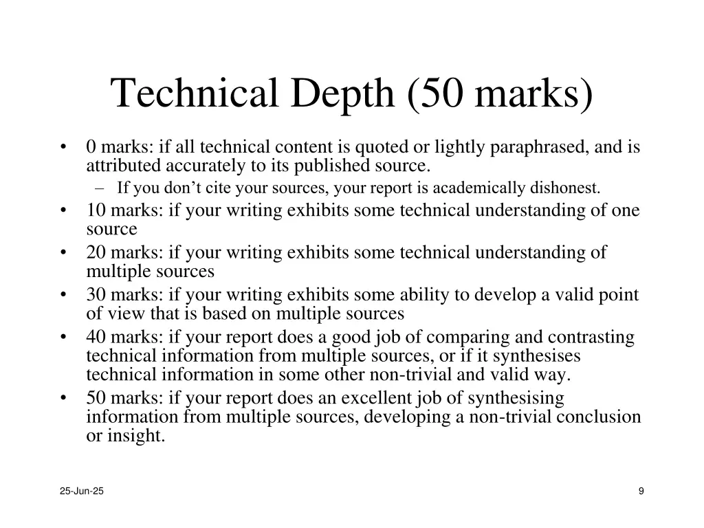technical depth 50 marks
