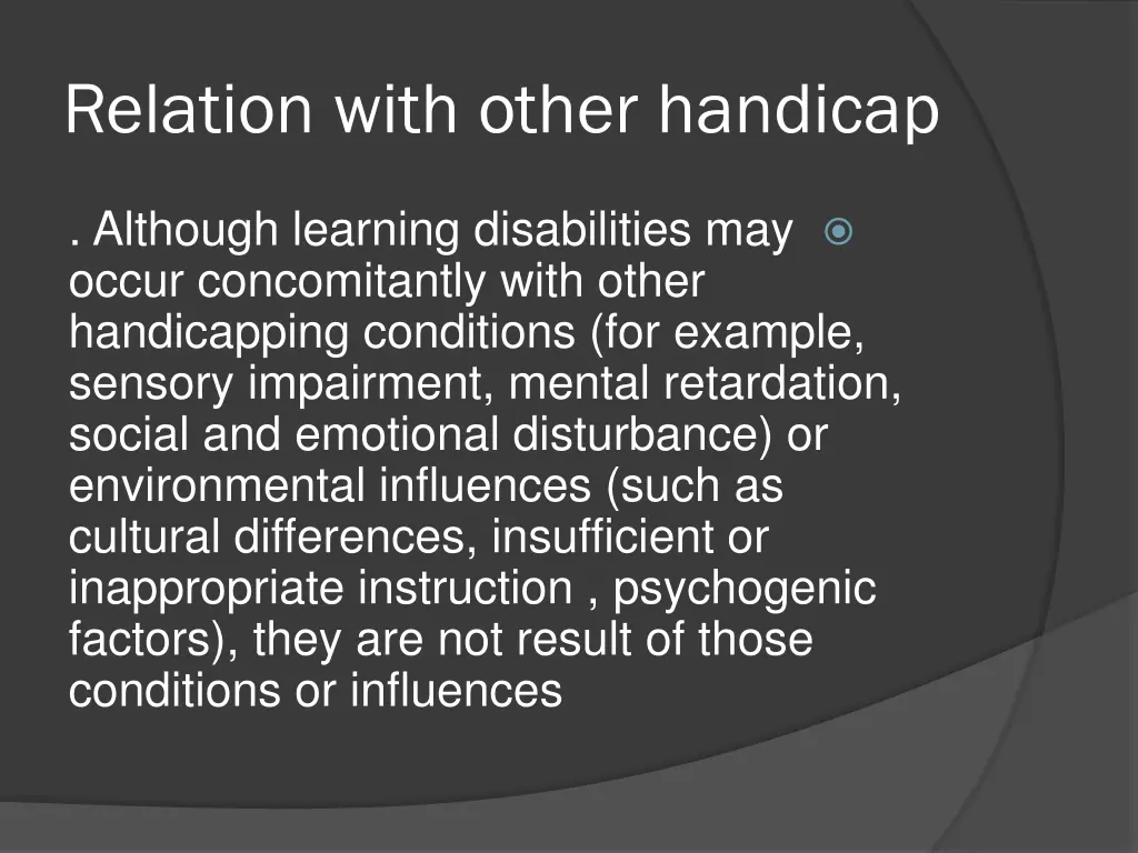 relation with other handicap