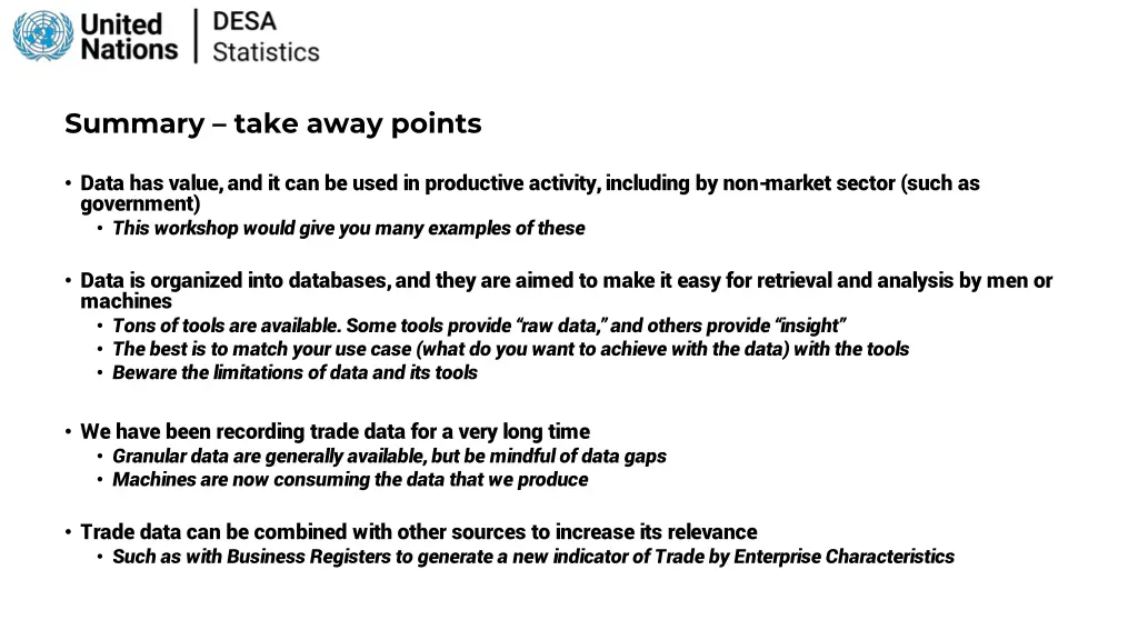 summary take away points