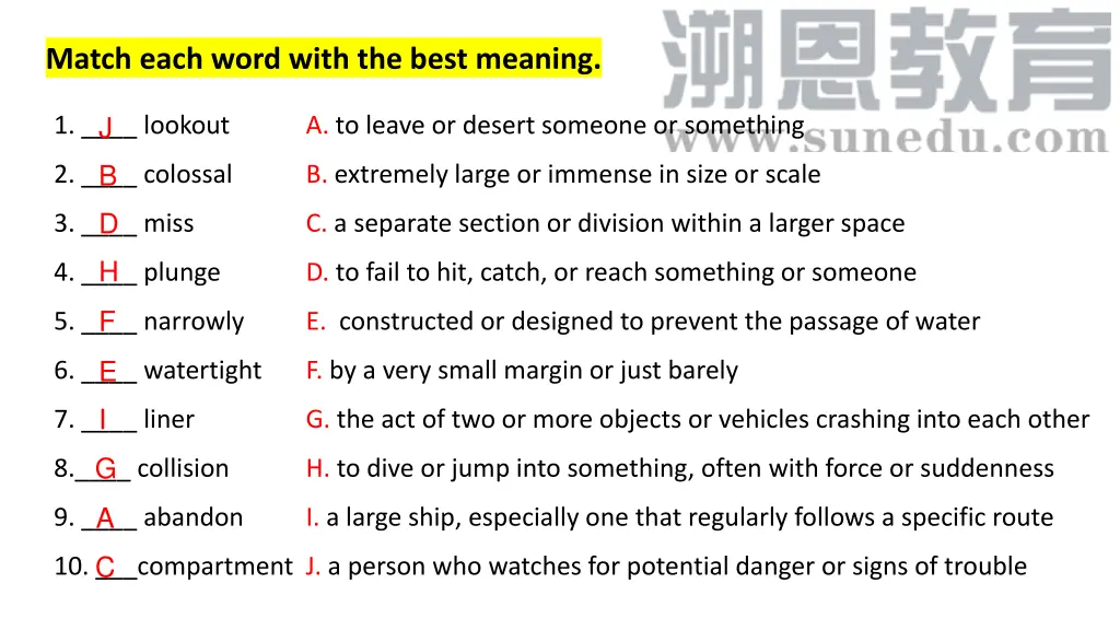 match each word with the best meaning