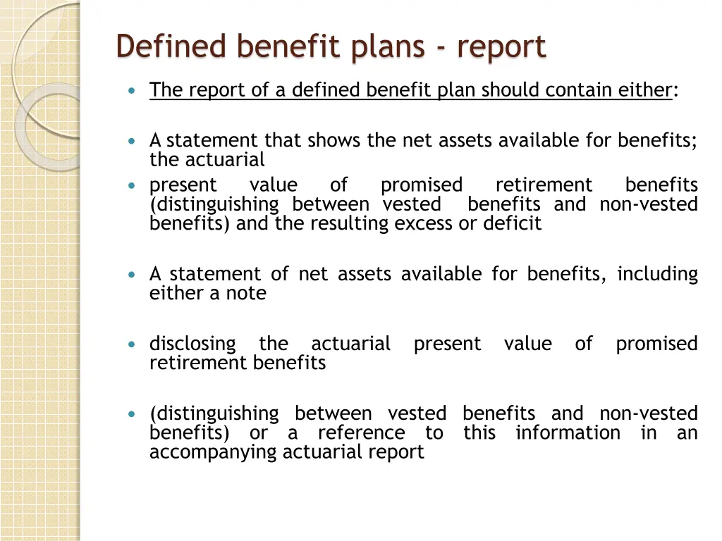 defined benefit plans report