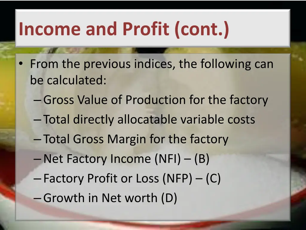 income and profit cont