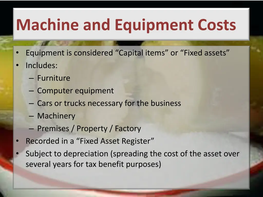 machine and equipment costs